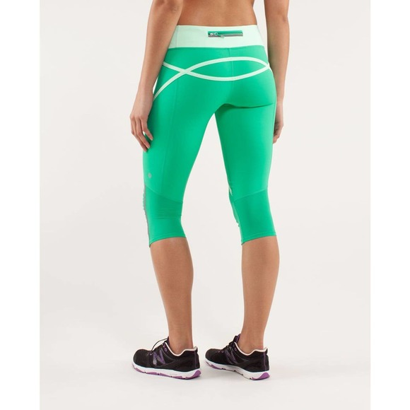Lululemon Run Pace Crop Leggings 4 Very Green Fresh Teal Mid Rise Capri - Picture 4 of 15
